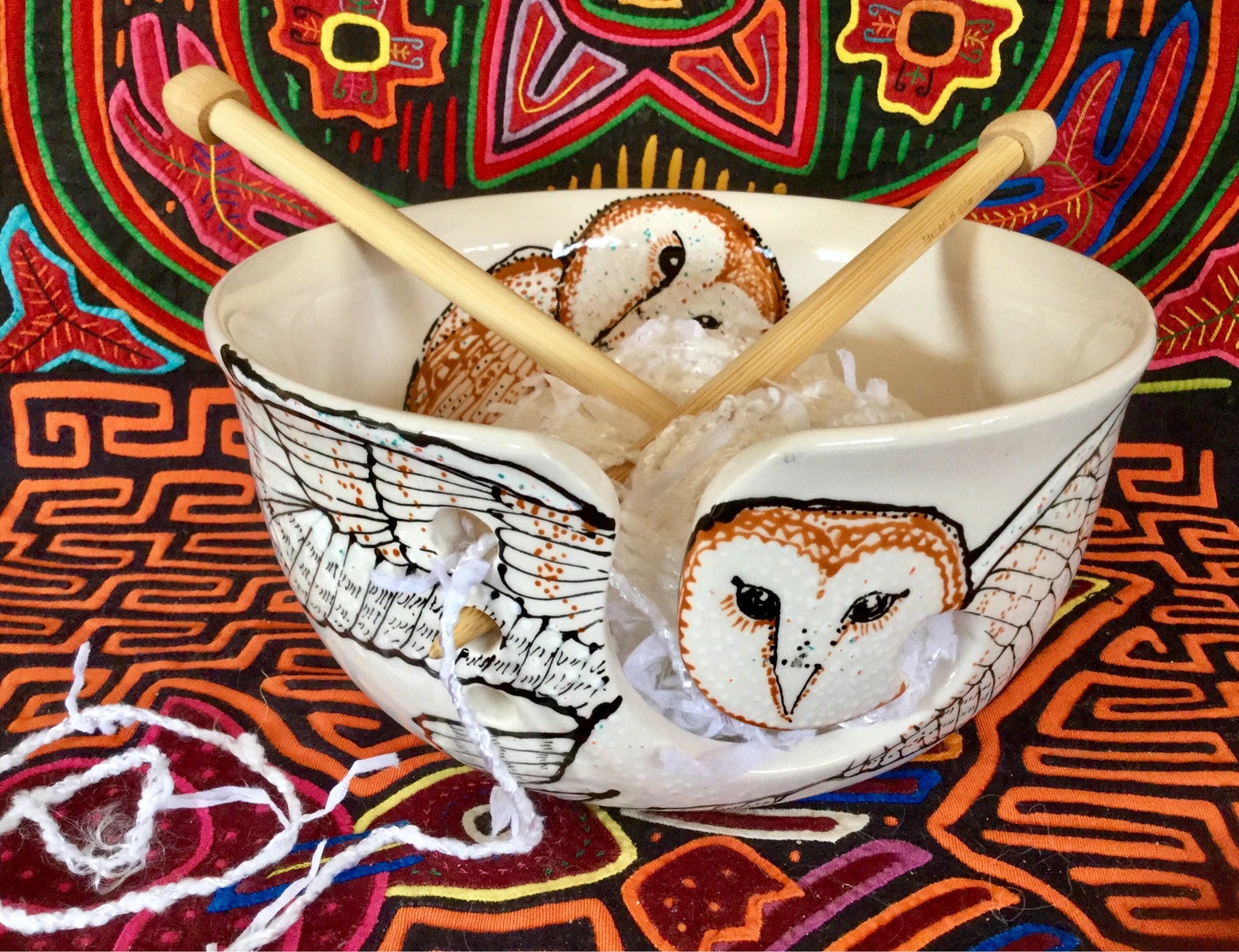 In Stock Barn Owl Yarn Bowl Large Hand Painted Ceramic With Etsy