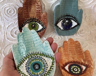 In Stock Hand of Fatima Holy Eye Small Dish Spoon Rest Handpainted Ceramic Free Shipping