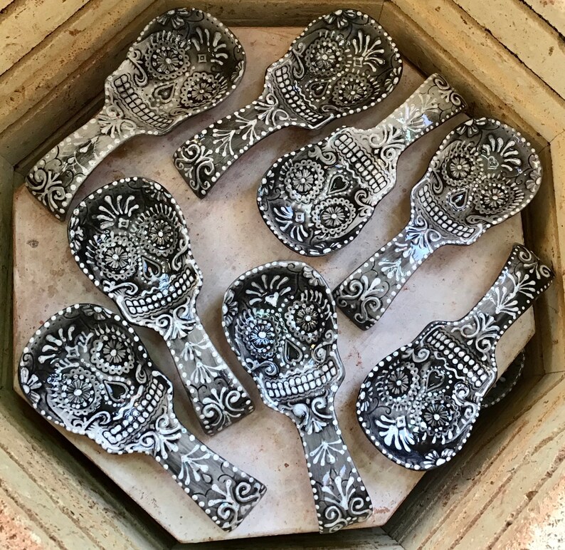 Sugar Skull Spoon Rest Handpainted Ceramic Skull Etsy