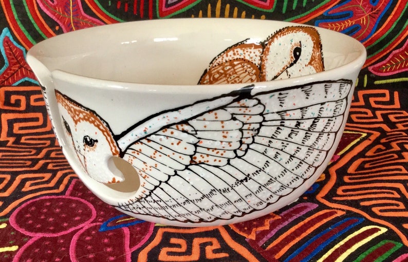 In Stock Barn Owl Yarn Bowl Large Hand Painted Ceramic With Etsy