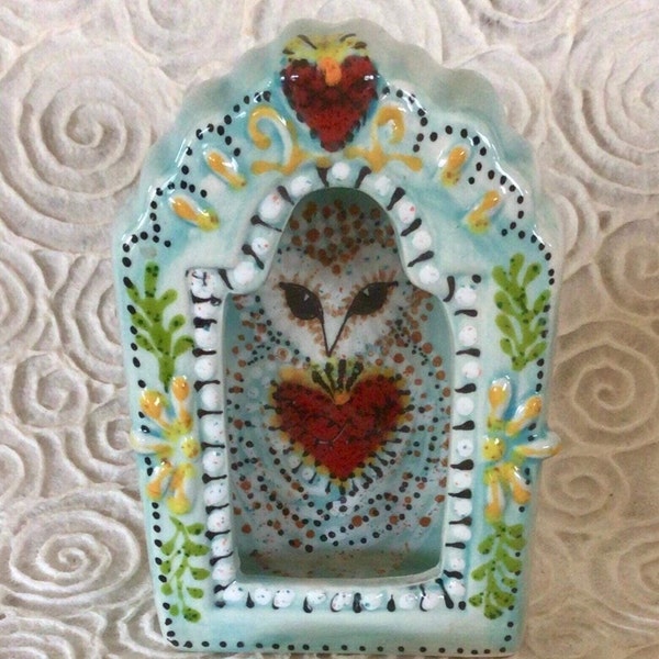 Barn Owl Sacred Heart Shrine for Wall Shelf and Altar