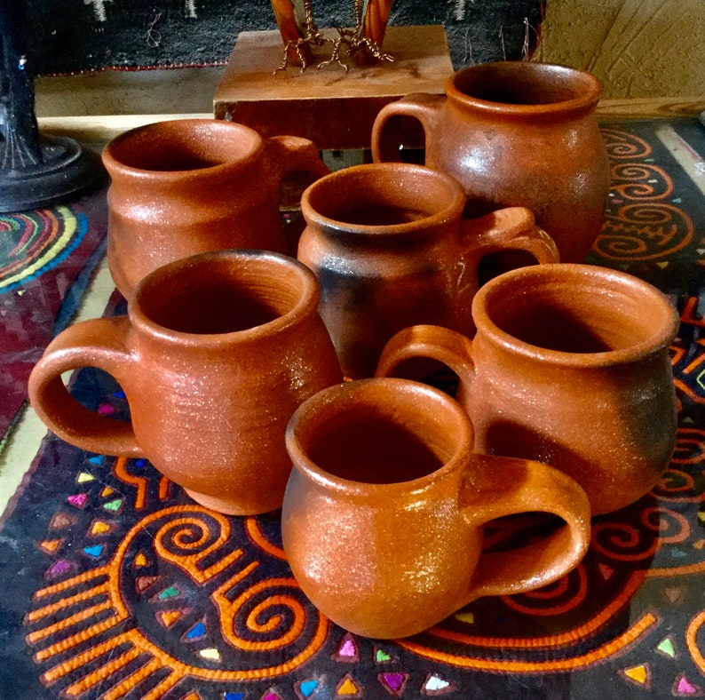 One Mica Mug from Taos, New Mexico, Shimmering Terra Cotta Smooth Burnished Unglazed Mica Clay with Fire Clouds image 2