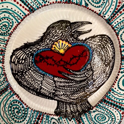 Shops Raven & Sacred Heart Dreamtime Platter Ceramic Hand Painted Original