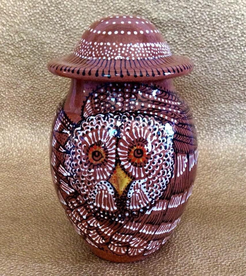 Dreamtime Owl Cremation Memorial Urn of New Mexico Mica Clay Custom Order with FAIR Shipping image 7