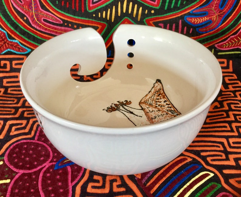 Custom Barn Owl Yarn Bowl Large Hand Painted Ceramic with Four Etsy