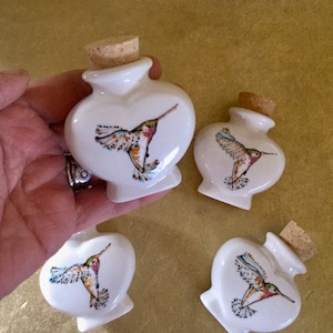 Hummingbird Keepsake Heart Urn Handpainted Ceramic