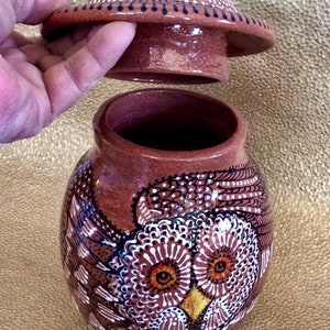 Dreamtime Owl Cremation Memorial Urn of New Mexico Mica Clay Custom Order with FAIR Shipping image 8