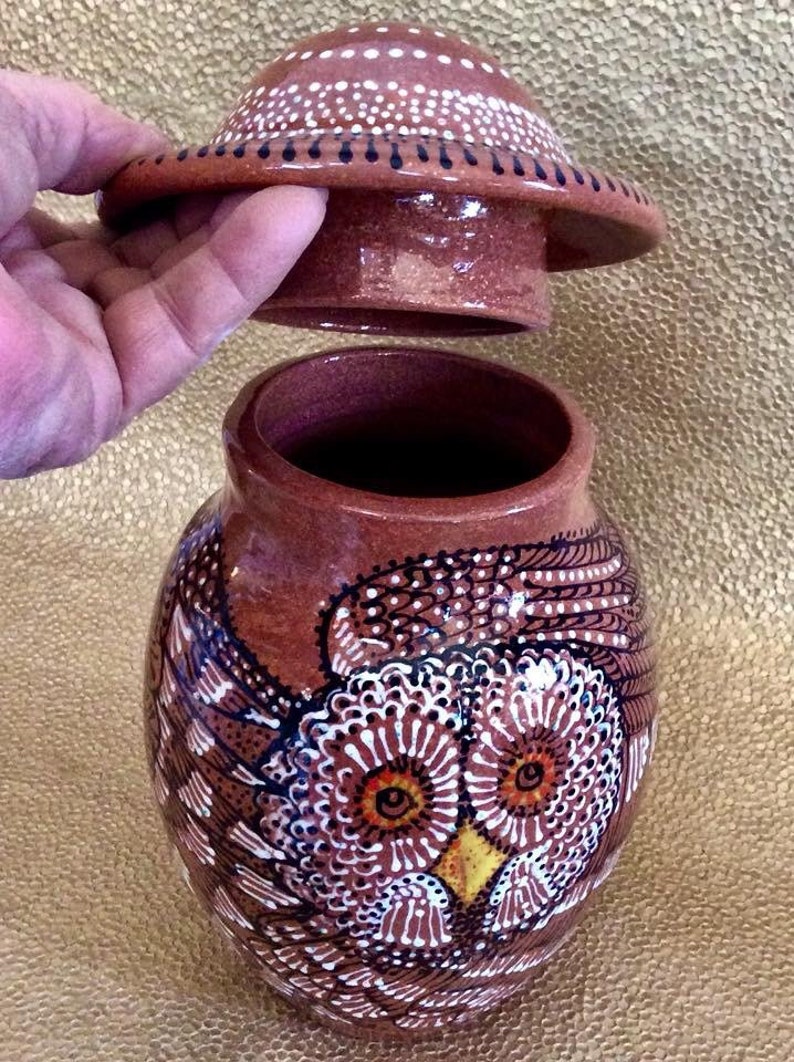 Dreamtime Owl Cremation Memorial Urn of New Mexico Mica Clay Custom Order with FAIR Shipping image 8