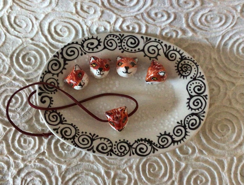 Owl or Fox Bead Pendant with Suede Adjustable Cord