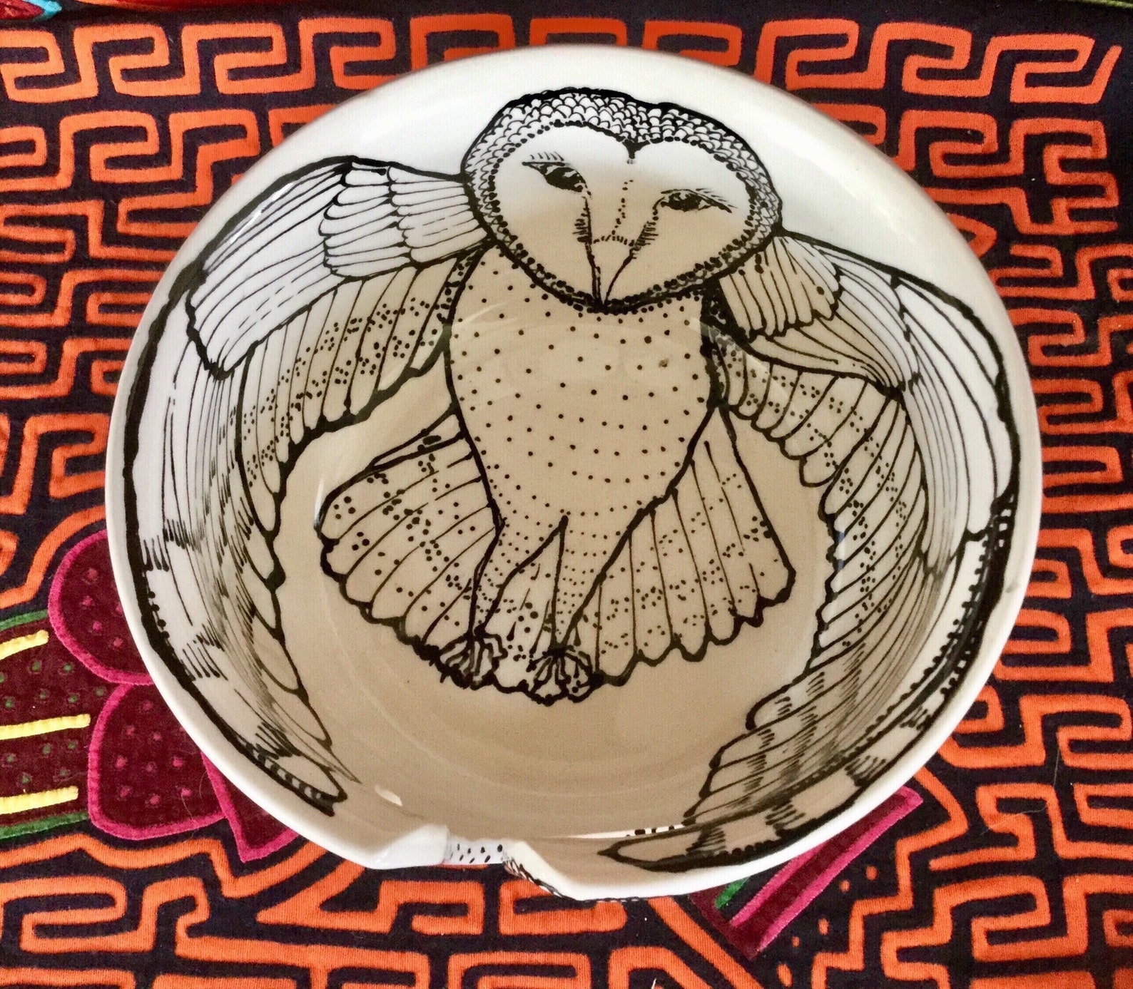 Barn Owl Yarn Bowl Large Hand Painted Ceramic With Four Yarn Etsy