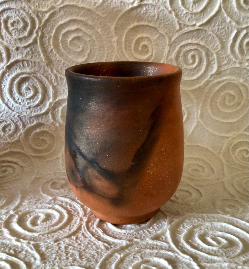 One Mica Mug from Taos, New Mexico, Shimmering Terra Cotta Smooth Burnished Unglazed Mica Clay with Fire Clouds image 4