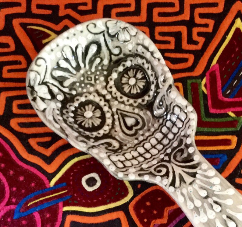 Sugar Skull Spoon Rest Handpainted Ceramic Skull Etsy