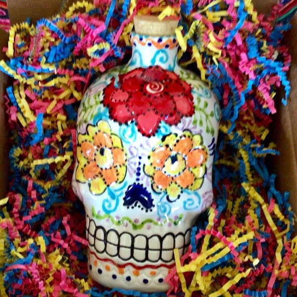 Sugar Skull Decanter for Mezcal and Tequila on Day of the Dead and Year Round Celebrations