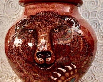 XL Bear Spirit Custom Cremation Urn New Mexico Micaceous Clay.