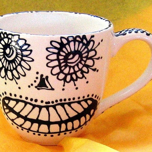 Day of the Dead Ceramic Skull Latte and Tall Mugs