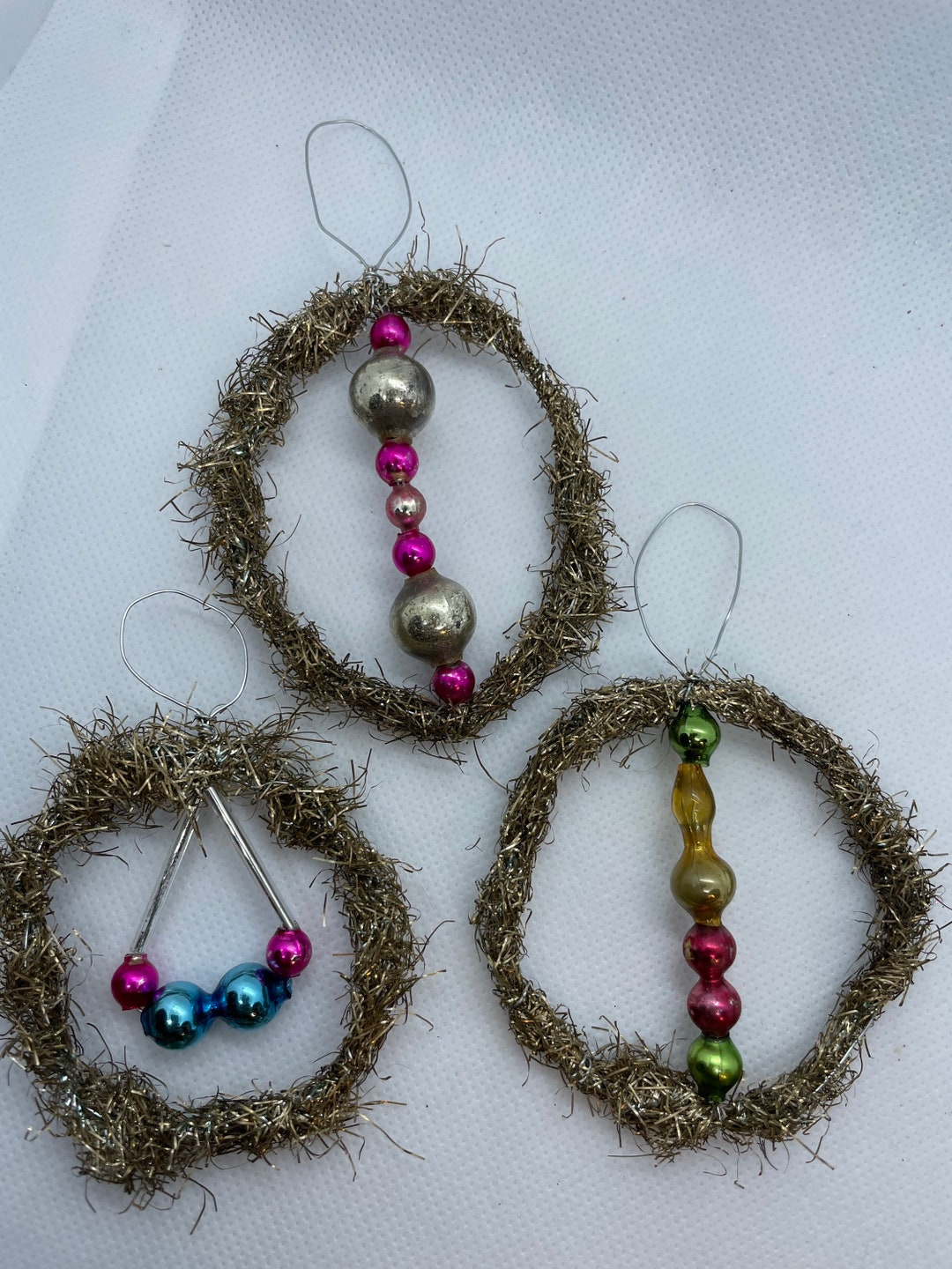 3 Vintage Style Tinsel Garland Ornaments Etsy