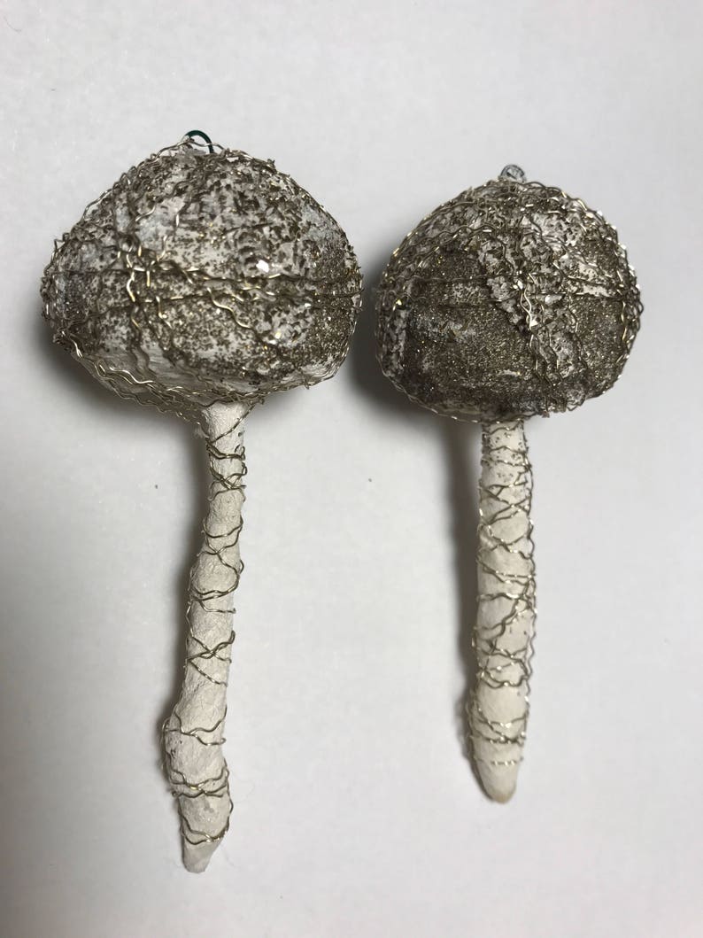 2 Spun Cotton Glitter Mushrooms Etsy