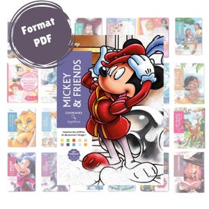 Könnte beinhalten: Ein Malbuch mit Mickey Mouse und seinen Freunden. Das Cover zeigt Mickey Mouse in einem roten und goldenen Kostüm mit einer blauen Feder im Hut. Der Titel des Buches lautet "Mickey & Friends" und der Untertitel lautet "Coloriages & Mystères".