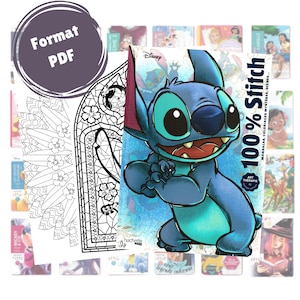 Op de afbeelding: Een blauw en turquoise kleurboek met Stitch uit de Disney-film Lilo & Stitch. De omslag heeft de tekst "100% Stitch" en "Art Therapie".