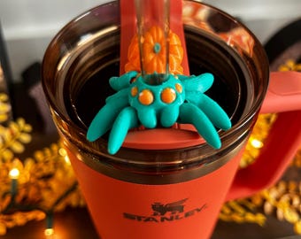 Pumpkin and Skull Spider Stanley Straw Topper: 10mm. Fits 40oz and 30oz Stanley!