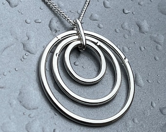Modern Sterling Silver Pendant with Three Concentric Rings – Minimalist Design, High-Shine Finish, Layering Necklace