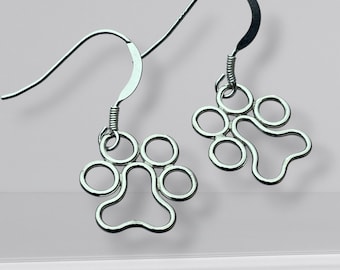 Handmade Sterling Silver Paw Earrings with High Shine Finish - Matching Pendant