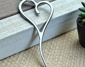 Slender Wave Heart Pendant, Modern Minimalist Necklace