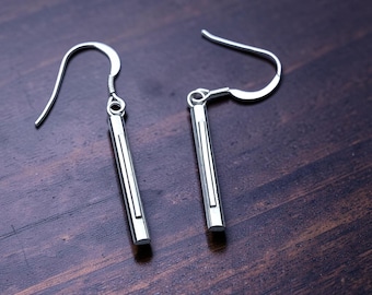 Handcrafted Sterling Silver Earrings with Centre Drop Pattern - Unique 30mm Dangle Earrings for Women - Solid Silver Jewellery