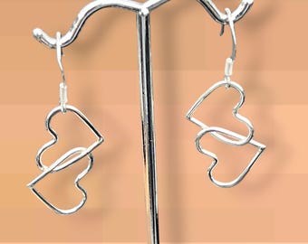 Handcrafted Sterling Silver Interlocking Heart Earrings