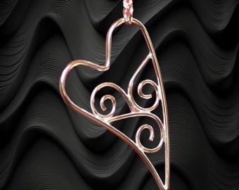 Elegant Wave Scroll Heart Pendant - Symbol of Love and Artistry