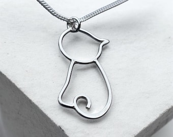 Handmade Sterling Silver Cat Pendant with 18 Chain - Cute and Unique Cat Necklace with Traditional Silversmithing Techniques