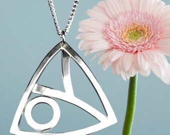 Retro Sixties Sterling Silver Pendant - Geometric Design, 18-Inch Chain