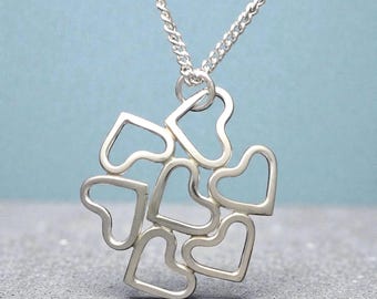 Sterling Silver Heart Cluster Pendant - Artisan Crafted Love Necklace