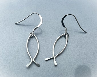 Handcrafted Sterling Silver Fish Earrings with High Shine Finish - Matching Pendant Available - Solid Ear Wires - Traditional Techniques