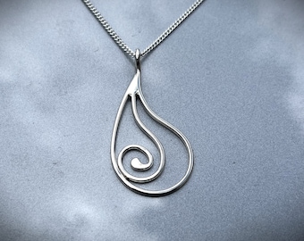 Hand-Formed Sterling Silver Swirl Pendant on 18 Curb Chain - Modern, Elegant Necklace