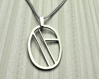 Exquisite Oval Art Deco Inspired Sterling Silver Pendant - Elegant and Timeless Jewellery