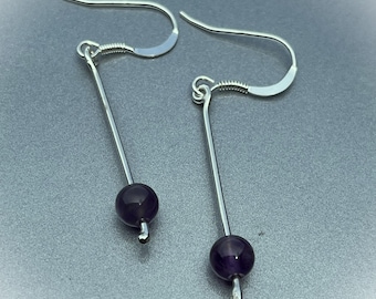 Handcrafted Sterling Silver Drop Earrings with Semi Precious Stones - High Shine Finish