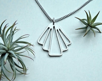Art Deco Sterling Silver Pendant - Triangle Necklace