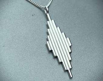 Elegant Slender Sterling Silver Art Deco Pendant with Curb Chain