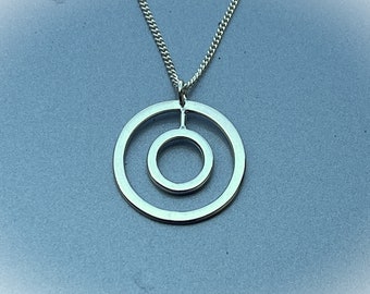 Sterling Silver Drop Circle Pendant - Modern Geometric Necklace