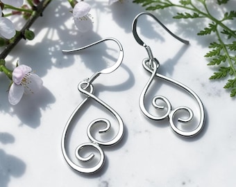 Handcrafted Sterling Silver Wire Earrings - Elegant Curl Design - Traditional Techniques - Unique Jewellery Gift