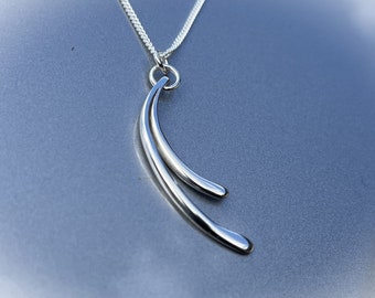 Beautifully Hand Forged Sterling Silver Swish Curve Pendant with 18-Inch Curb Chain - Elegant and Versatile Jewelry Gift in Jewelry Box