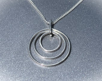 Three Small Ring Minimalist Handcrafted Sterling Silver Pendant Necklace with Curb Chain
