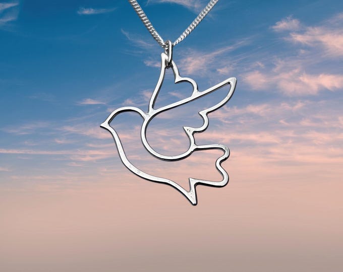 Featured listing image: Elegant Handcrafted Sterling Silver Dove Pendant with 18 Curb Chain in Gift Box
