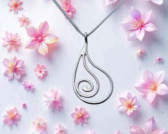 Hand-Formed Sterling Silver Swirl Pendant on 18 Curb Chain - Modern, Elegant Necklace