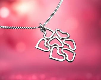 Sterling Silver Heart Cluster Pendant - Artisan Crafted Love Necklace
