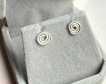 Elegant Sterling Silver Swirl Stud Earrings Handcrafted from 100 mm Wire