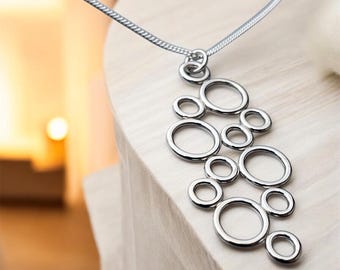 Exquisite Sterling Silver Pendant with Captivating Bubbles Design & 18” Chain - Elegant Gift Box Included