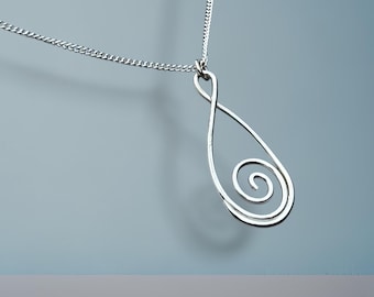 Handmade Sterling Silver Open Swirl Pendant Necklace - Elegant Statement Jewellery for Everyday Wear