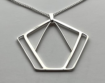 Sterling Silver Art Deco Pentagon Pendant with Curb Chain